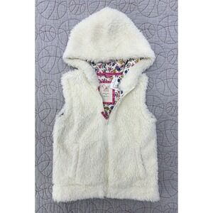 NWT Mini Boden Plush Fleece Floral Lined White Vest / Kids Size 7-8Y